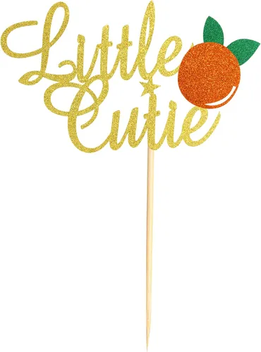 Miniatura 3 de Decoración de pastel Little Cutie con purpurina dorada y naranja para decoración de tartas con temática cítrica, baby shower, cumpleaños, pasteles