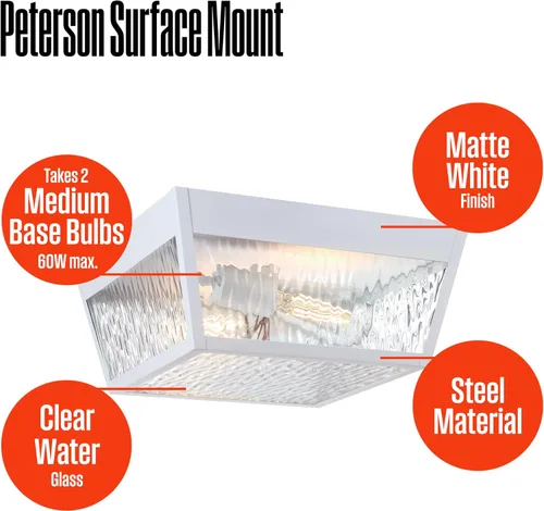 Miniatura 3 de Westinghouse Peterson - Lámpara de techo de montaje en superficie para exteriores, de 12 pulgadas, acabado blanco mate con vidrio de agua