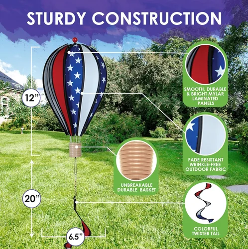 Miniatura 3 de Globo de aire caliente colgante de jardín giratorio de 12 pulgadas – Diseño de estrella vibrante, decoración al aire libre resistente a