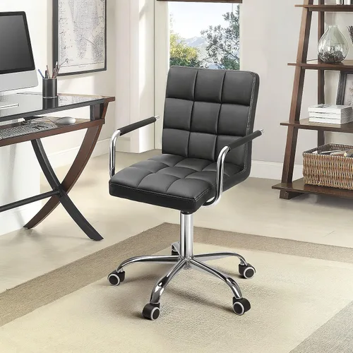 Miniatura 2 de Kemon Office Chiar - Silla de escritorio con reposabrazos/ruedas, piel sintética, respaldo medio, altura ajustable, silla de computadora (negro)