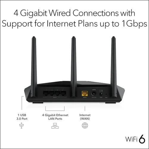 Miniatura 3 de NETGEAR Nighthawk Router WiFi 6 (RAX30) Router Gigabit de doble banda de 5 flujos, velocidad inalámbrica AX2400 (hasta 2,4 Gbps), cobertura de hasta