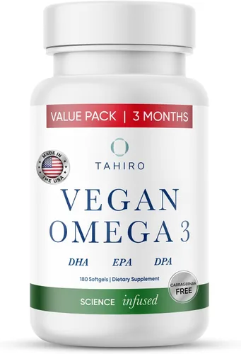 TAHIRO Cápsulas blandas veganas de omega-3 - Suplemento a base de plantas con DPA, DHA y EPA - Nutrientes para hombres, mujeres y mujeres