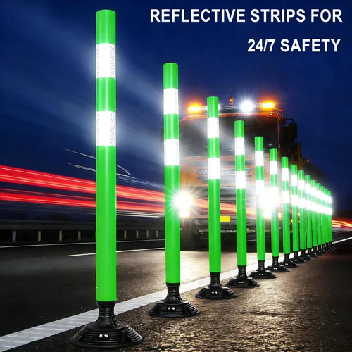 Miniatura 3 de OrangeStar Paquete de 8 conos de tráfico de 48 pulgadas con base de resorte, postes de delineador verdes con rayas reflectantes para seguridad vial