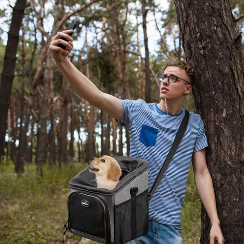 Miniatura 5 de Lixada Cesta de bicicleta para perros plegable y extraíble de 12 x 10.2 x 13.8 pulgadas con cubierta impermeable, mochila multifuncional para perros