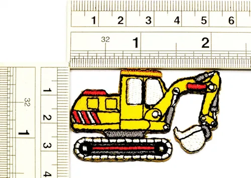 Miniatura 2 de Umama Juego de 2 mini parches para manualidades, camiones de basura, retroexcavadora amarilla, excavadora, parche de dibujos animados, bordado
