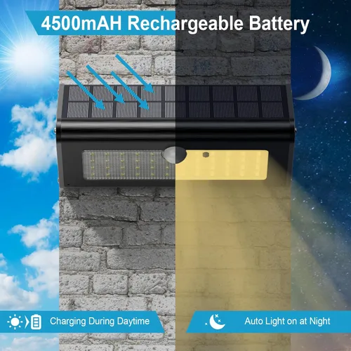 Miniatura 6 de SECUROAD Luces solares con sensor de movimiento de 1100 lúmenes para exteriores, IP65 impermeables, batería de 4500mAh, luces de pared de seguridad