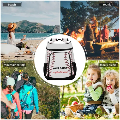 Miniatura 7 de Mochila deportiva de béisbol a rayas a prueba de fugas, gran capacidad, aislada, bolsa de almuerzo para trabajo/senderismo, campamento/playa/pesca