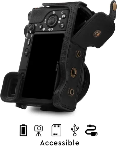 Miniatura 4 de MegaGear MG1651 Ever Ready Funda de piel para cámara Compatible con Sony Alpha A6400 (16-50mm) - Negro