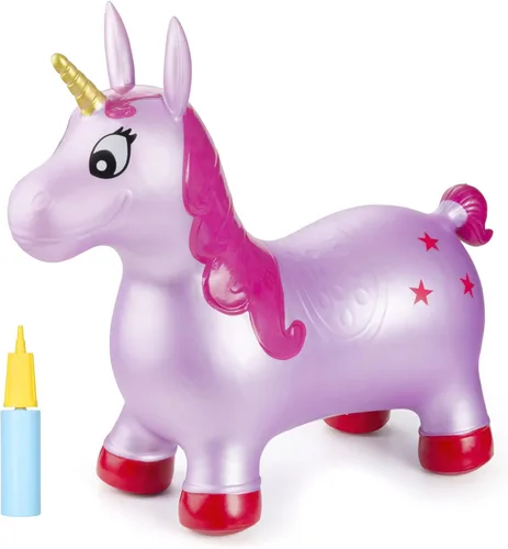 Miniatura 14 de INPANY Tolva de unicornio rosa, tolva de caballo, juguete inflable inflable para niños, niños y niñas, niños pequeños (bomba incluida)