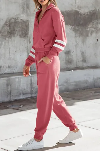 Miniatura 61 de PRETTYGARDEN Conjunto de suéter de 2 piezas para mujer, sudadera con cremallera, pantalones deportivos, ropa casual