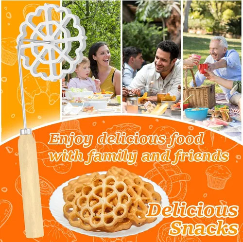 Miniatura 5 de Molde para bunuelos con mango de madera, molde de aluminio para hacer galletas, rosetón desmontable, herramienta de bunuelos para galletas, molde 2