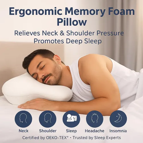 Miniatura 6 de Almohada cervical extra alta para hombros anchos, almohada de apoyo de espuma viscoelástica de contorno firme, diseño ergonómico de alto perfil