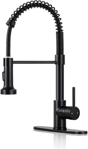 DJS - Grifo de cocina con rociador extraíble, acabado negro mate, ajuste de modo dual, una manija, para 1 o 3 orificios, grifo comercial para
