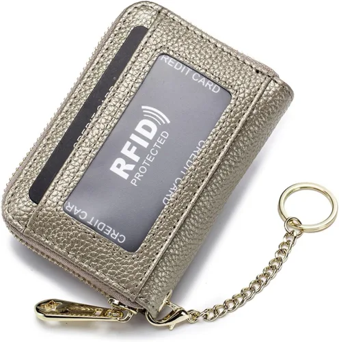 Miniatura 12 de Tapp Collections Tarjetero RFID para tarjetas de crédito, cartera pequeña de cuero con cremallera para tarjetas con ventana de identificación