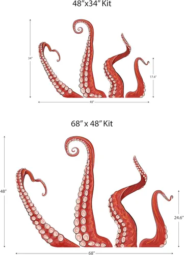Miniatura 3 de Wallums Calcomanías de pared impresas con tentáculos de pulpo para baño, murales oceánicos para despegar y pegar, calcomanías submarinas Naranja
