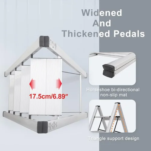 Miniatura 5 de Hershii Escalera plegable de aluminio para el hogar, ahorro de espacio, estante de almacenamiento con pedal ancho para el hogar, cocina, oficina, 4