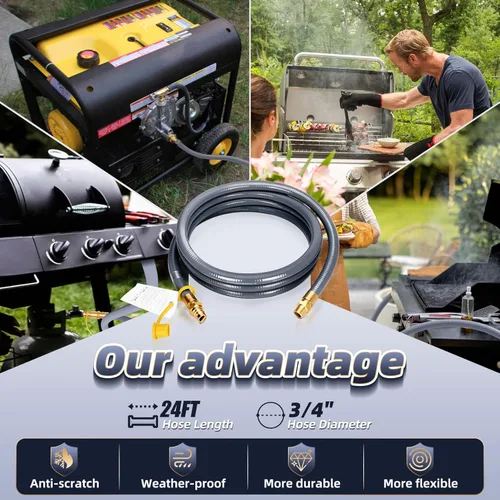 Miniatura 5 de Manguera de gas natural de 3/4" para generador, manguera de gas natural de 24 pies y 3/4" ID con conexión rápida para electrodomésticos de propano