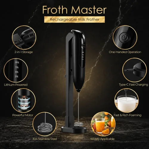 Miniatura 2 de GOCHA Espumador de leche recargable, espumador de leche eléctrico USB-C de mano, batidor de doble resorte, máquina de espuma de 2 velocidades