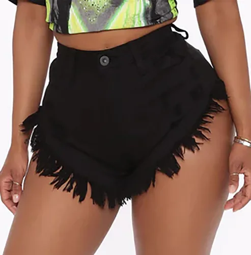 Miniatura 5 de GOBLES Pantalones cortos de mezclilla elásticos para mujer, cintura media, con dobladillo sin procesar, con bolsillos