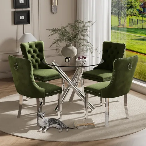 Miniatura 70 de Juego pequeño de mesa redonda con tapa de vidrio transparente para 2, 36'' Juego moderno de lujo para cenas circulares, 3 piezas Juego minimalista