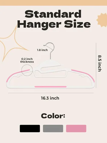 Miniatura 8 de HOUSE DAY Paquete de 50 perchas de plástico rosa, delgadas que ahorran espacio, perchas antideslizantes con almohadillas de goma, percha resistente