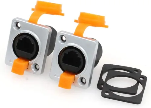 Miniatura 7 de 3 unids recto doble puerto RJ45 zócalo, Ethernet impermeable conector IP65 montaje en panel compatible CAT5e