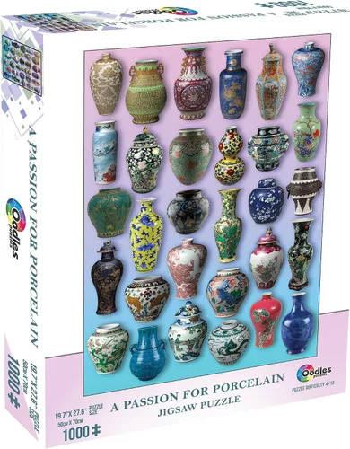 Mchezo Rompecabezas de 1000 piezas, una pasión por la porcelana, serie Oodles, 19.7 x 27.6 pulgadas, con imágenes de objetos de porcelana antiguos