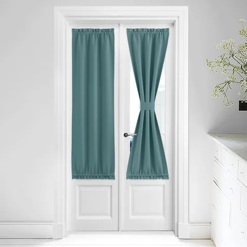 Miniatura 311 de NICETOWN Cortinas opacas unicolor con aislamiento térmico para puerta francesa, granja, oscurecimiento de habitación, puertas y ventanas de Marrón