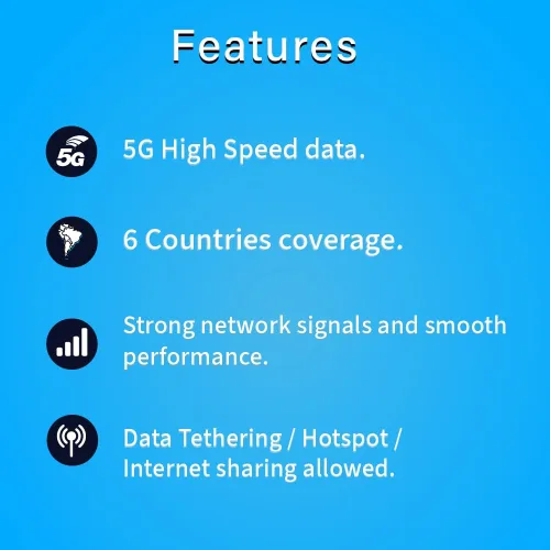 Miniatura 2 de TSIM South America SIM Card 30 Day 6 GB Internet in 5G/4G/LTE (Data Sharing Allowed) Use in Brazil, Chile, Colombia, Peru, Uruguay & Costa Rica