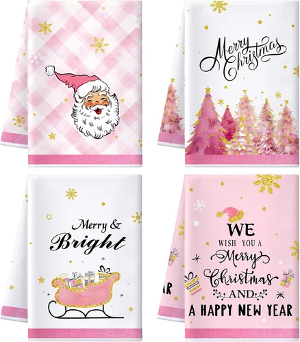 Miniatura 9 de Preboun Juego de 4 Toallas de Cocina Navideñas de 17x26'' a Cuadros Buffalo Absorbentes, Toalla de Platos Navideña con Diseños de Árbol de Navidad