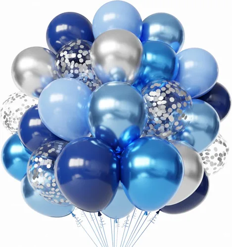 Miniatura 8 de Globos negros y plateados, paquete de 60 globos de 12 pulgadas con confeti negro, blanco y plateado con 1 cinta para decoración de cumpleaños, baby
