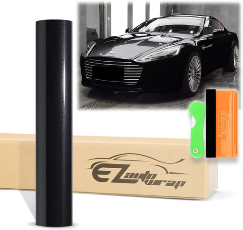 12"X60" (1'X5') Negro Premium Súper Brillante Vinilo Adhesivo Metálico para Envoltura de Vehículo Auto DIY, Liberación de Aire Sin Burbujas,