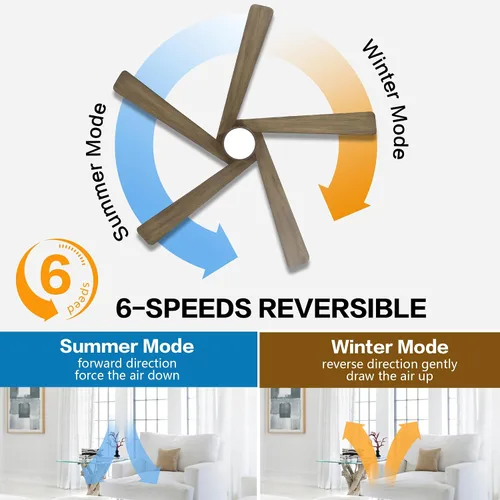 Miniatura 3 de WINGBO - Ventilador de techo DC de 64 pulgadas con luces y control remoto, 5 aspas reversibles de madera tallada, motor DC silencioso de 6 Grafito