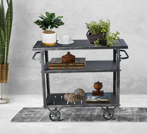 Miniatura 8 de Carrito de almacenamiento industrial de 3 niveles con ruedas para vino, estante de vino de metal con ruedas, cocina, bar, comedor, té, vino, carrito