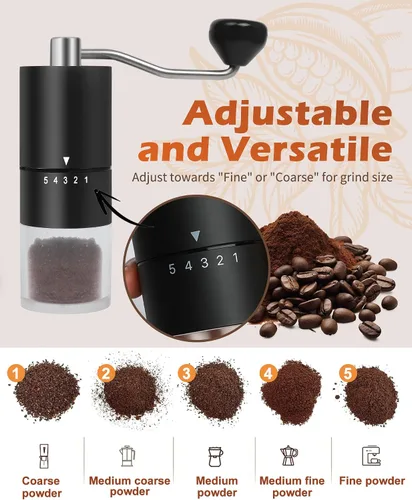 Miniatura 2 de Molinillo de café manual con muela de cerámica para espresso, prensa francesa, 5 ajustes ajustables, molinillo manual con muela incorporada