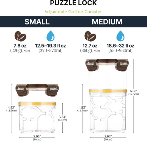 Miniatura 2 de Contenedor de café ajustable de tamaño – Contenedor hermético de almacenamiento para granos de café y molidos, té, especias (mediano)