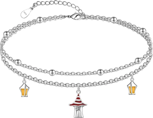Miniatura 157 de CHIC & ARTSY Tobilleras delicadas de plata de ley S925 para verano, pulsera de tobillo ajustable multicapa para playa, joyería de pie para mujer