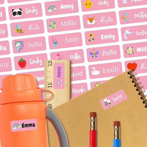 Miniatura 20 de 128 etiquetas adhesivas de nombre personalizadas para guardería, etiquetas de nombre impermeables personalizadas para niños, suministros escolares