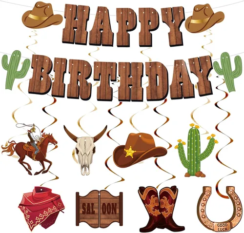 Miniatura 8 de Decoraciones de feliz cumpleaños de vaquera occidental, bota con purpurina y sombrero de vaquera, guirnalda de bolas de discoteca para fiesta