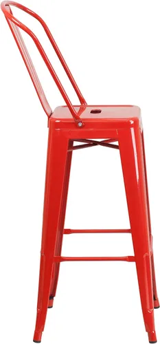 Miniatura 5 de EMMA + OLIVER Paquete de 4 taburetes de bar de metal rojo de 30 pulgadas de alto para interiores y exteriores con respaldo, muebles de cocina
