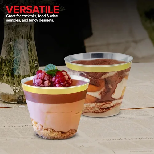 Miniatura 7 de Stock Your Home Vasos de plástico desechables con borde dorado de 9 onzas (paquete de 100) elegantes vasos para fiestas, bodas, vacaciones, vasos