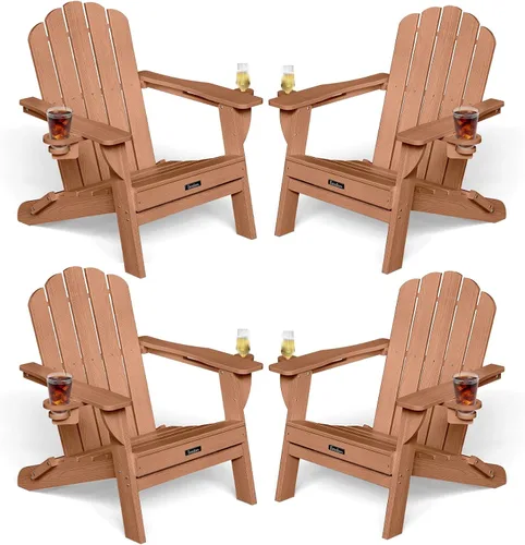 Miniatura 15 de Silla Adirondack plegable, silla Adirondack de HDPE con 2 soportes para tazas, sillas para fogatas al aire libre de fácil montaje para patio