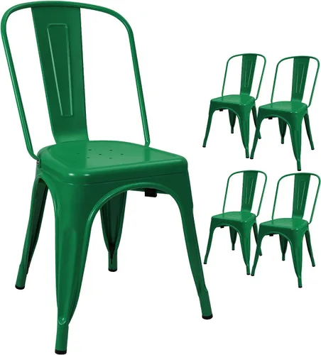 Miniatura 14 de Devoko Sillas de metal para interiores y exteriores, estilo envejecido, sillas de comedor y cocina, sillas laterales apilables con respaldo, juego