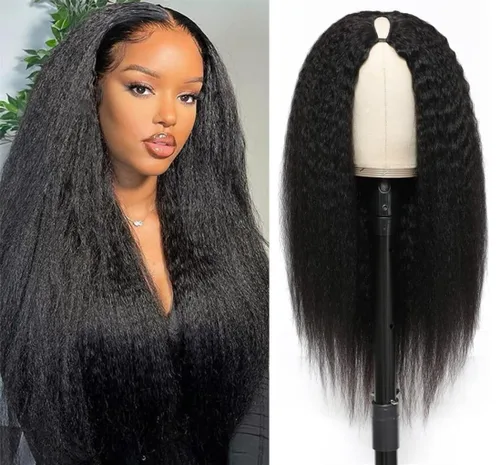 Miniatura 11 de Peluca de cabello humano liso rizado con parte en V para mujeres negras, densidad del 180%, peluca mejorada con parte en U, sin pegamento, sin