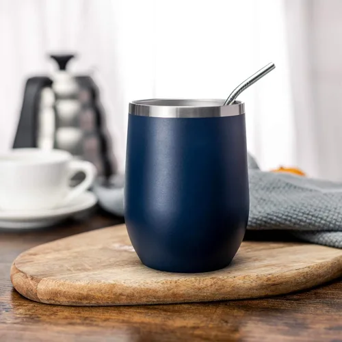 Miniatura 5 de COMOOO Vaso Térmico de Vino de Acero Inoxidable Paquete de 4 con Tapa y Pajita 12oz Doble Pared con Aislamiento al Vacío Vaso Térmico Copa para Azul