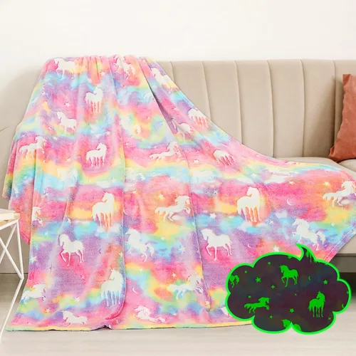 Miniatura 10 de Manta Preppy que Brilla en la Oscuridad, Manta Rosa con Estrellas para Niñas, Mantas de Forro Polar, Regalos de Cumpleaños para Niños, Manta Suave