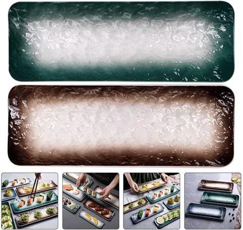 Miniatura 6 de CALLARON Plato de sushi de cerámica, 2 platos de porcelana para servir platos, bandeja rectangular de postres, bandeja de exhibición de postres