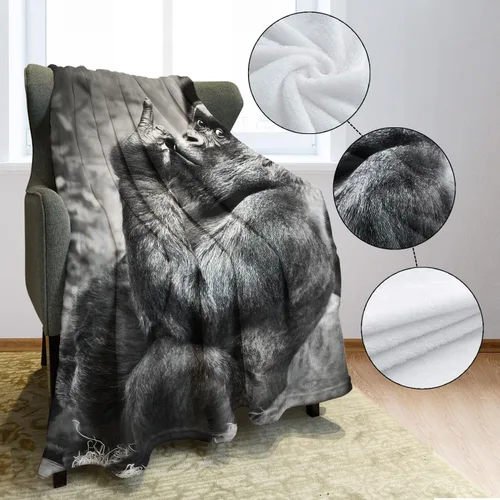 Miniatura 3 de Gorilla - Manta de forro polar de orangután con diseño de animales divertidos para sofá y cama, 60 x 80 pulgadas