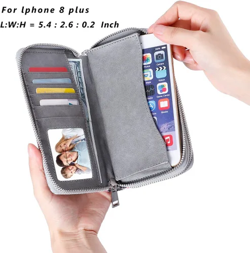 Miniatura 2 de HAWEE Cartera de teléfono celular para mujer con doble cremallera y correa de muñeca extraíble