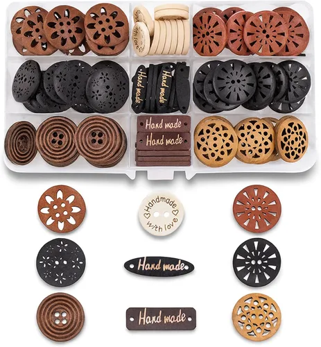 Mandala Crafts Botones grandes de madera para manualidades, 100 botones de costura de madera natural tallada surtidos a granel para ropa, suéteres,